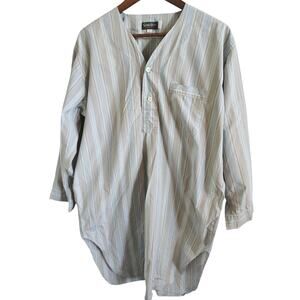 Savile Row Collarless Long Sleeve Shirt/Sleepshirt  Pima Cotton Blue Mens Medium